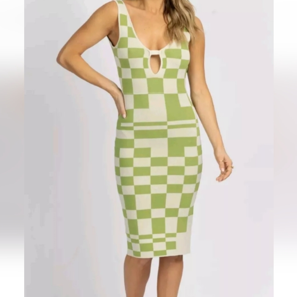 Fore Alana Checkered Dress Fitted Backless Women's Size Medium Regular